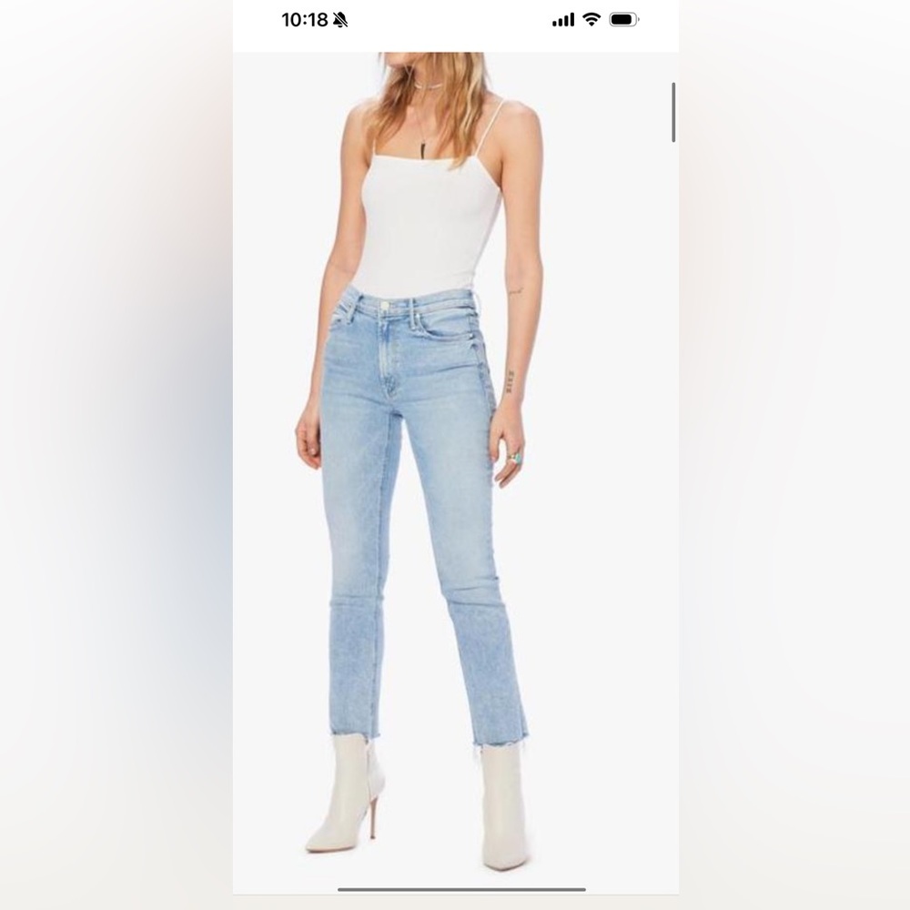 Mother denim/ mid rise dazzler ankle fray